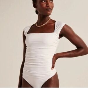 Abercrombie & Fitch Slinky Ruched Bodysuit, Cap Sleeve